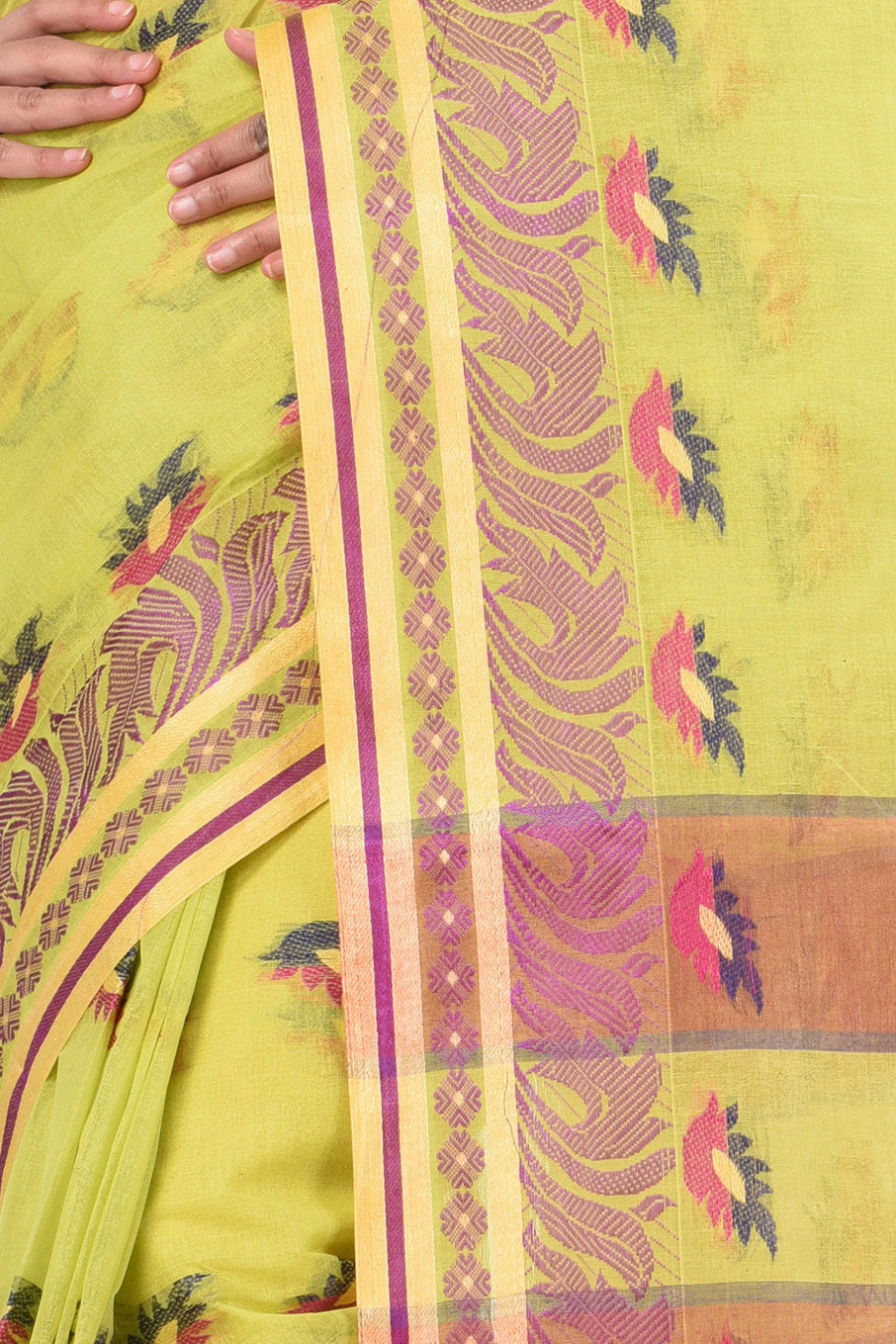 Green Pure Cotton PataButi Tant Saree (524)